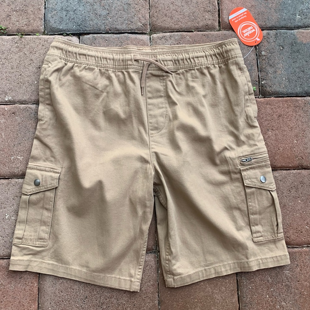 Boys Husky Elastic Waist Drawstring Khaki Cargo Shorts